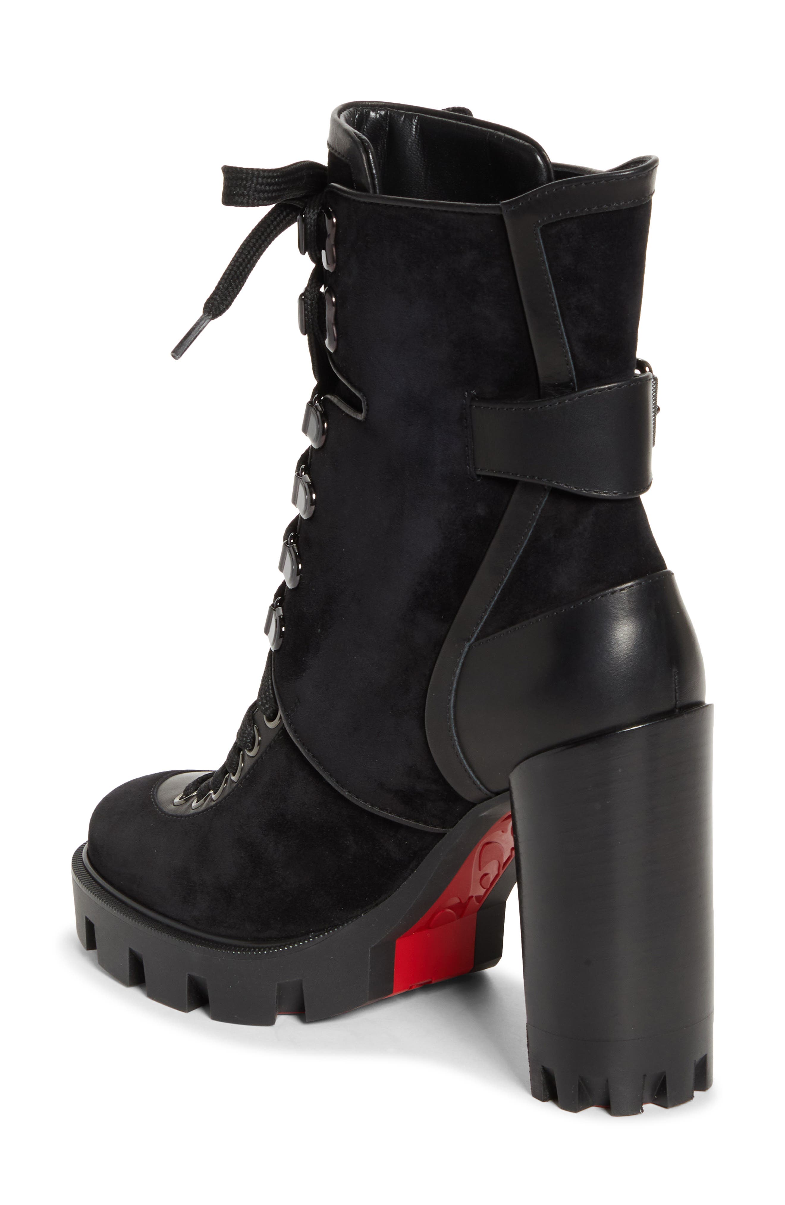 Christian Louboutin Macademia Combat Boot, Alternate, color, Black/ Black Lucido