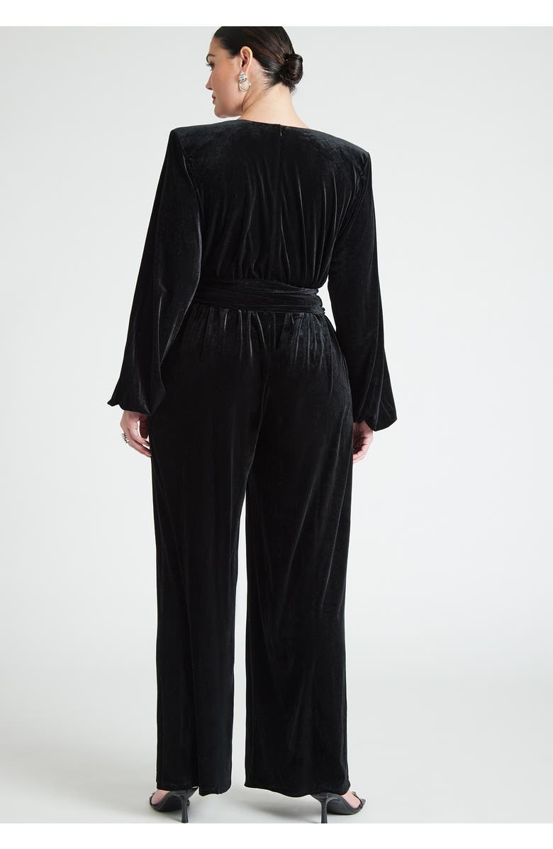 ELOQUII Velvet Wide Leg Jumpsuit, Alternate, color, Black Onyx