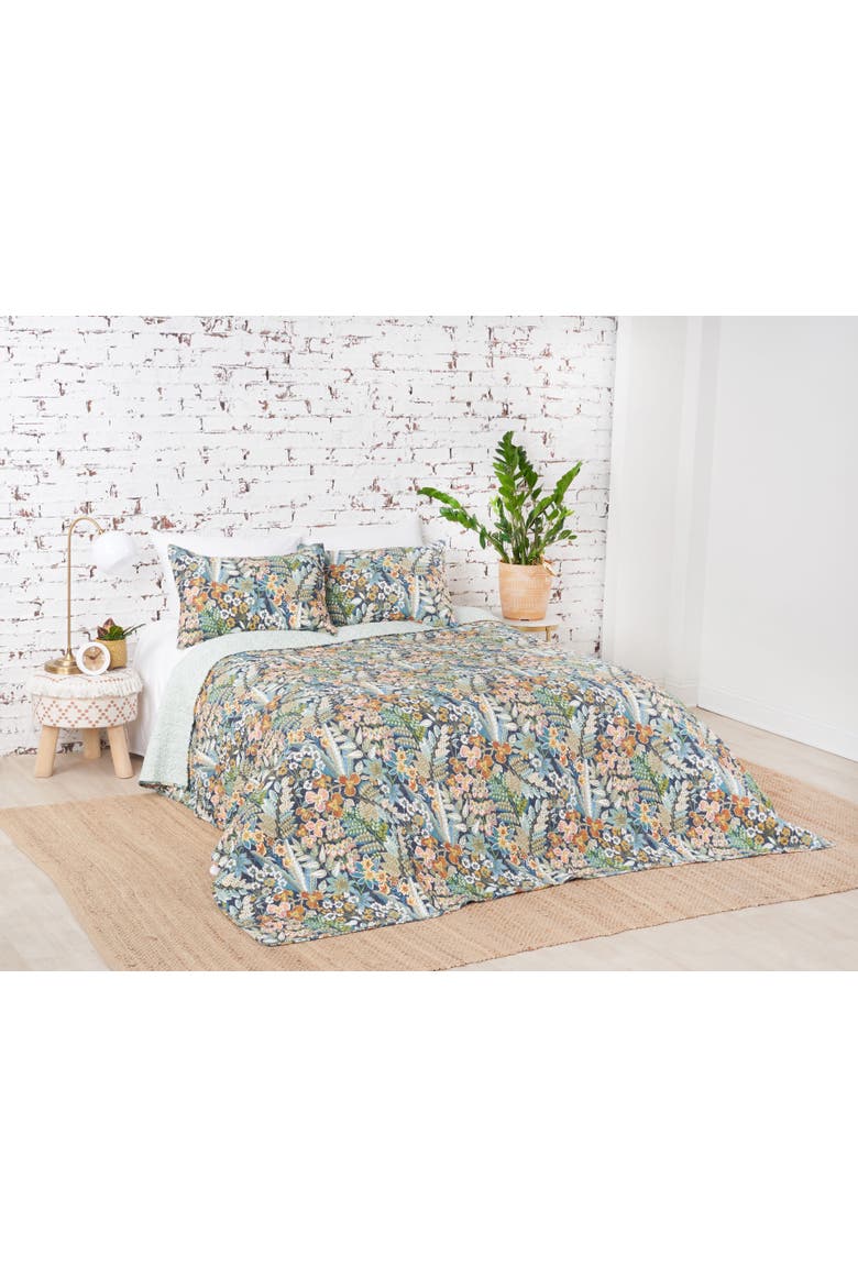 Posy Flowers Cotton Blend Quilt Set, Alternate, color, Green