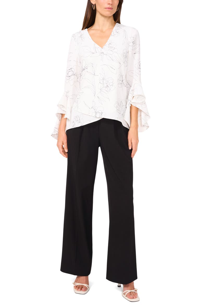 Ruffle Sleeve Print High-Low Top, Alternate, color, NEW IVORY