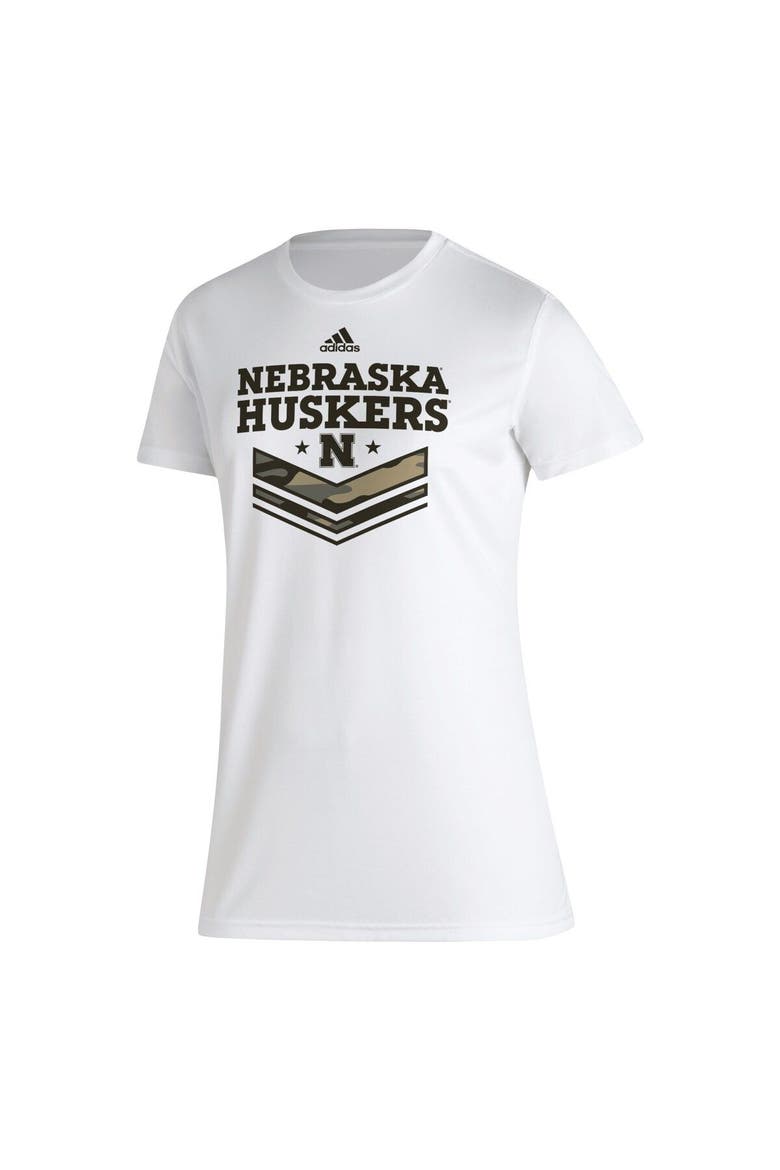 Women's adidas White Nebraska Huskers Military Appreciation AEROREADY T-Shirt, Alternate, color, White
