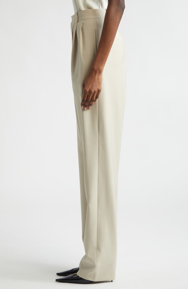Saint Laurent High Waist Pleated Wool Straight Leg Pants, Alternate, color, Beige