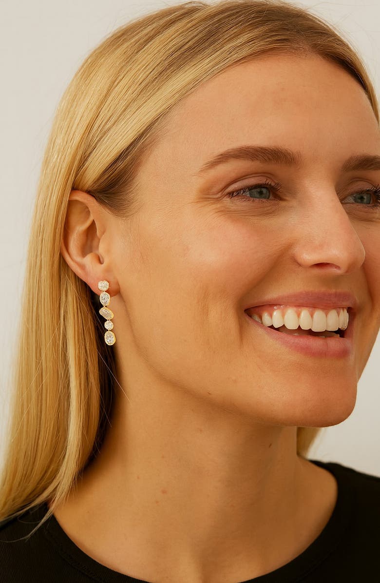 RIVKA FRIEDMAN 18K Gold Clad Bezel Set CZ Linear Drop Earrings, Alternate, color, Cubic Zirconia