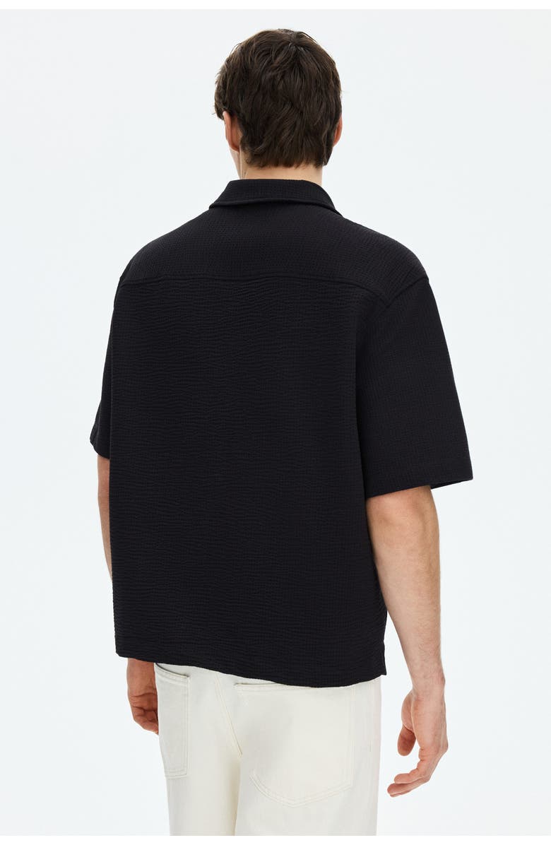 H&M Relaxed Fit Waffled Resort Shirt, Alternate, color, Black