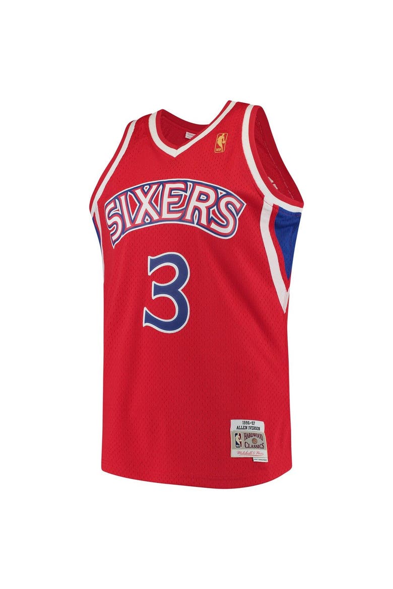 Men's Mitchell & Ness Allen Iverson Red Philadelphia 76ers Hardwood Classics Swingman Jersey, Alternate, color, Red