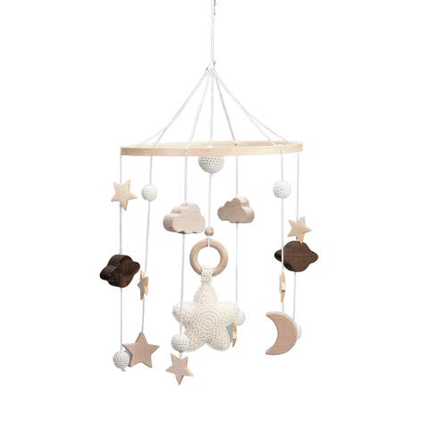Baby Nursery Wooden Hanging Toy Crib Mobile, Rattan Shapes