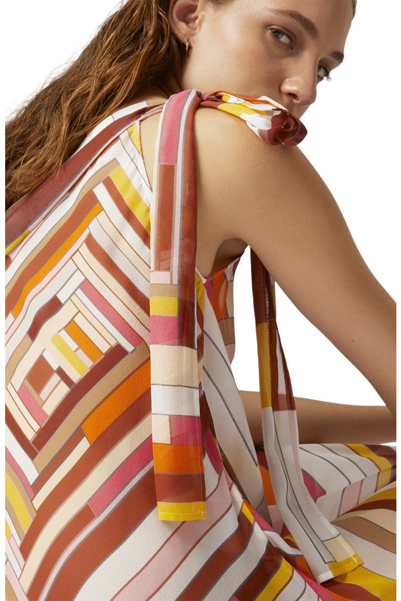 One-shoulder Cover-up Dress In Printed Silk With Scarf Bottom, Alternate, color, Multicoloured