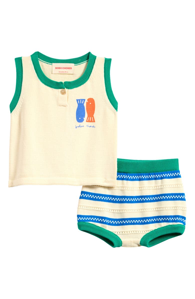 Bobo Choses Lucky Fish Sweater Tank & Pointelle Bloomers, Main, color, Off White
