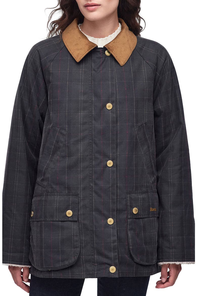 Swainby Windowpane Plaid Waxed Cotton Barn Jacket, Main, color, DULL CLASSIC/CLASSIC