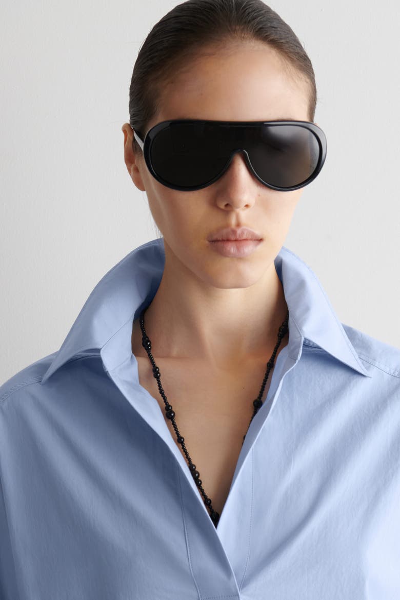 Cotton-poplin Short-sleeved Shirt Dress, Alternate, color, BLUE