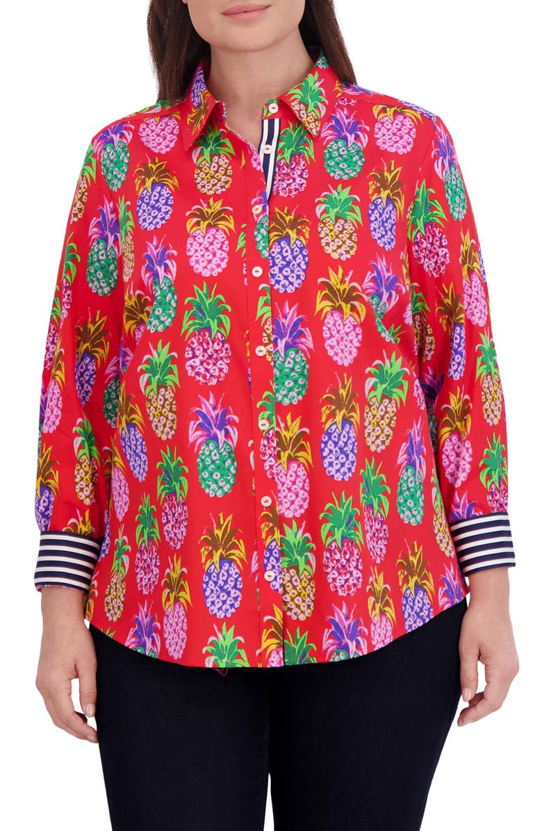 Foxcroft Zoey Pineapple Button-Up Shirt, Main, color, 