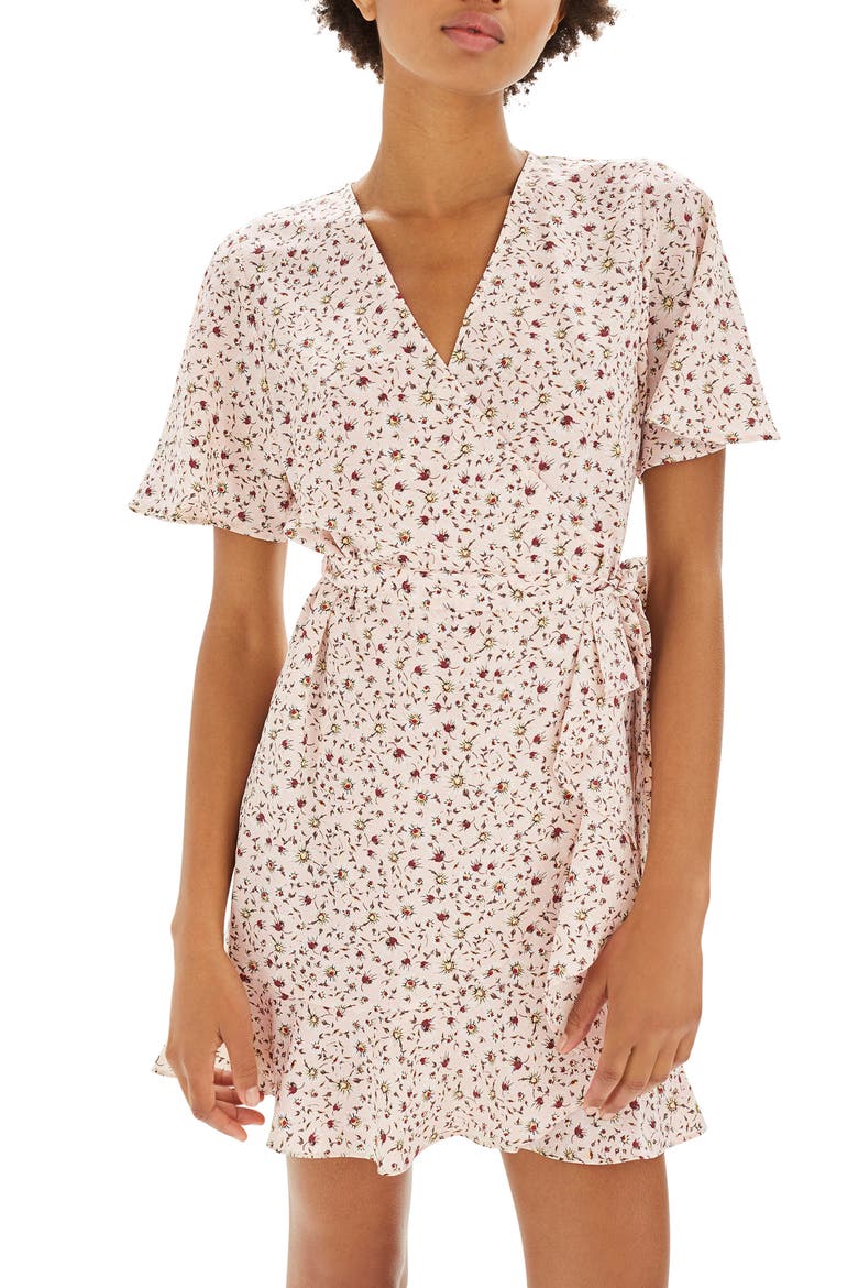 Daisy Ruffle Wrap Tea Dress, Main, color, NUDE