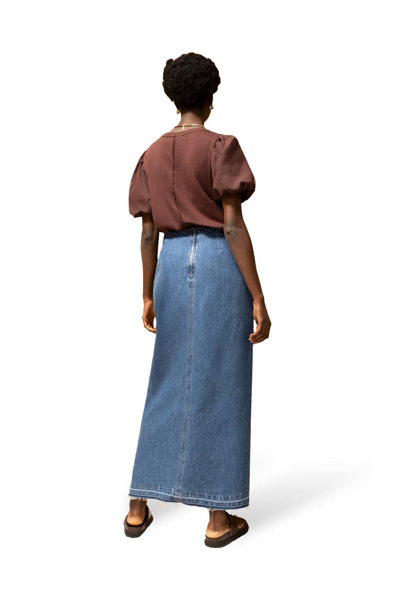 Denim Split Front Maxi Skirt, Alternate, color, Blue