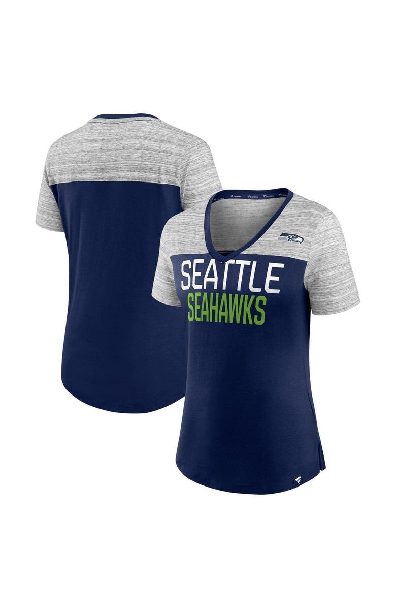 FANATICS Women's Fanatics Branded College Navy/Heathered Gray Seattle Seahawks Close Quarters V-Neck T-Shirt, Main, color, Navy