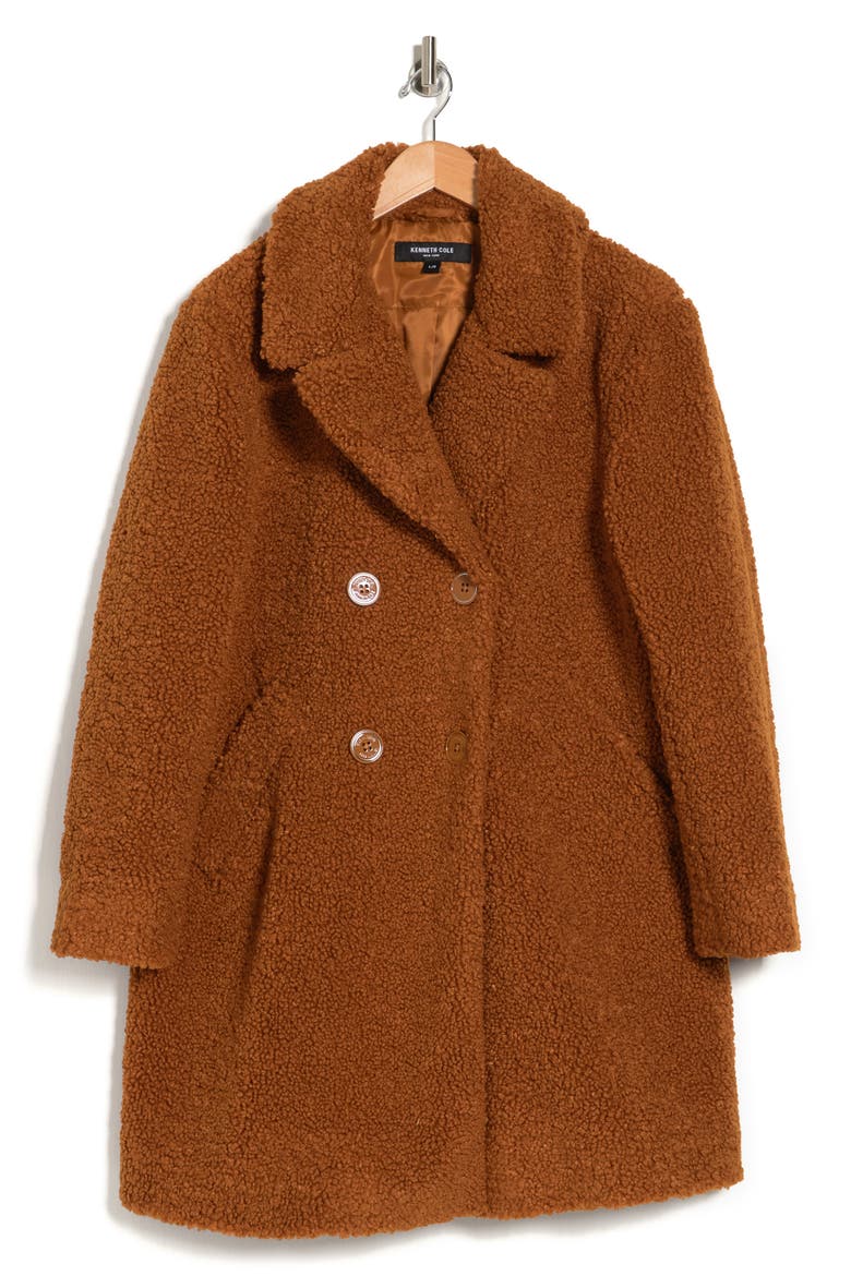 Double Breasted Teddy Bear Coat, Main, color, TOBACCO