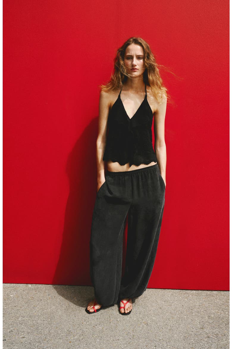 Embroidered Knit Halter Top, Alternate, color, BLACK