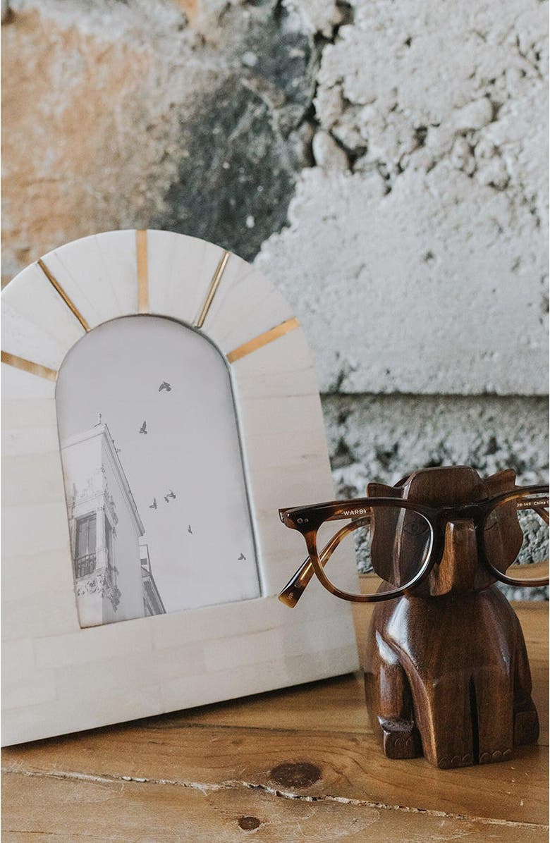 Matr Boomie Mukhendu Picture Frame - Carved Bone, Brass Accents, Alternate, color, White - Arch