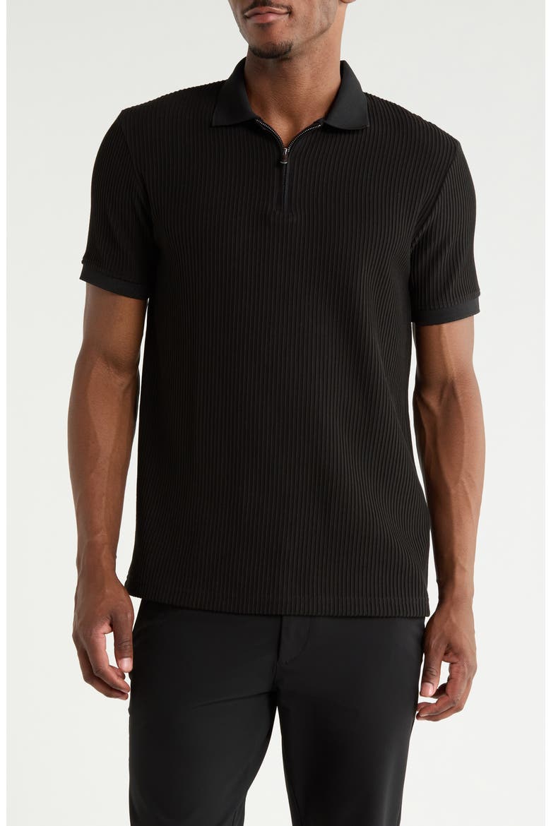 Textured Quarter Zip Polo, Main, color, BLACK