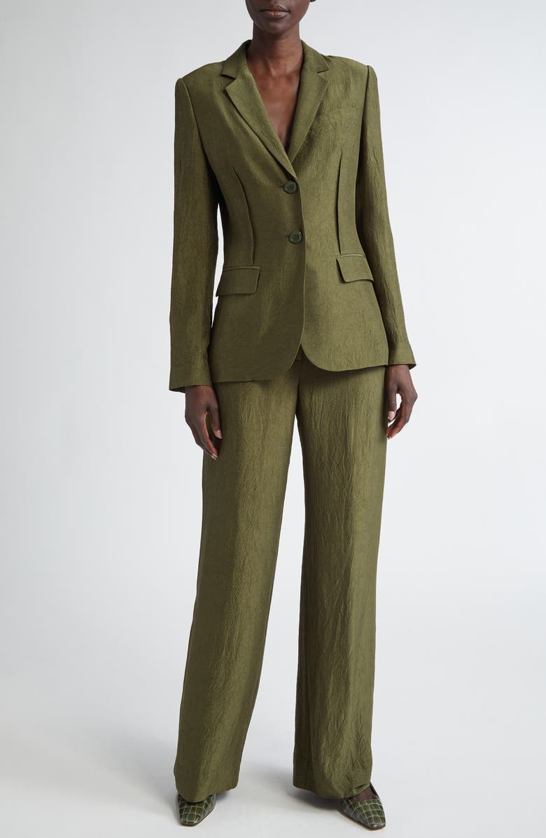 Jason Wu Collection Crinkled Satin Blazer, Alternate, color, Dark Fern