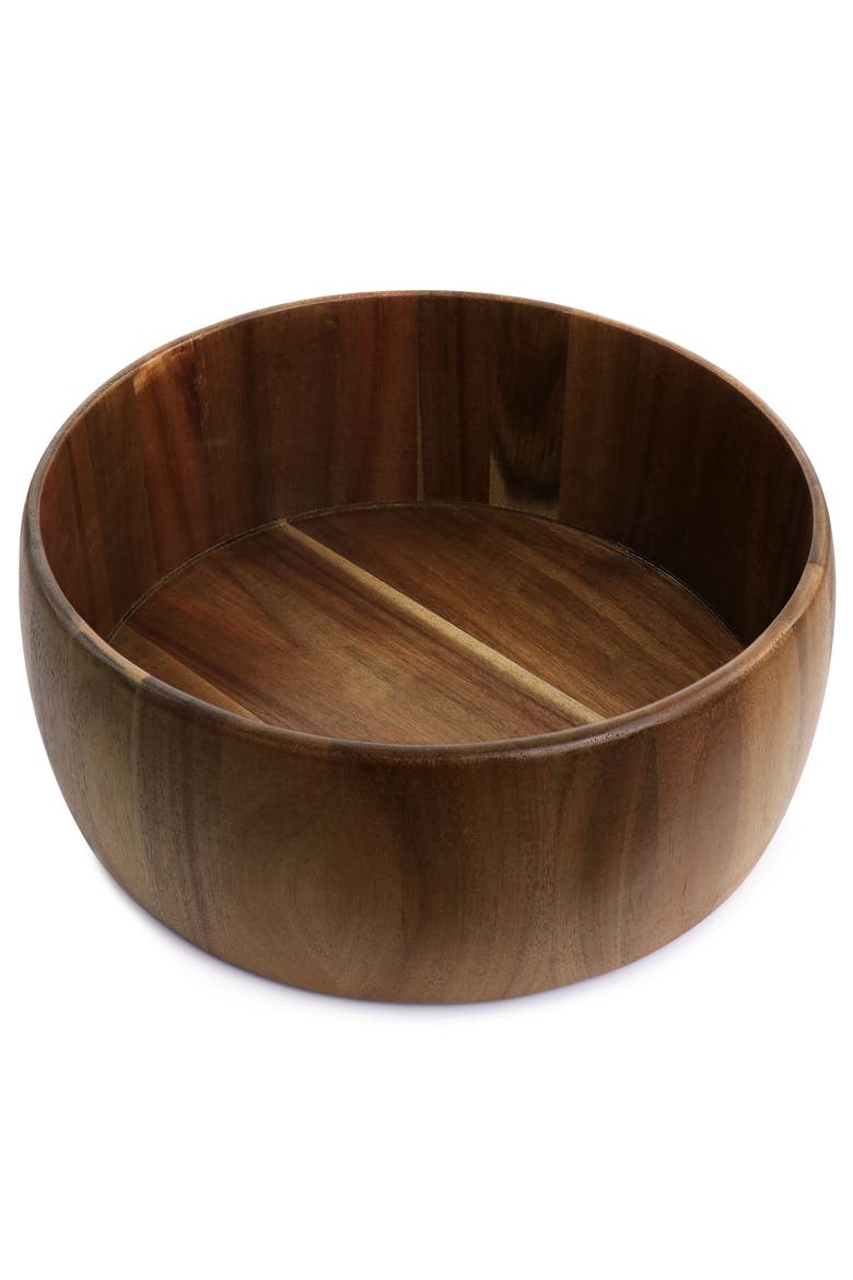3 Piece Acacia Wood Salad Bowl and Spoon Set, Alternate, color, Brown