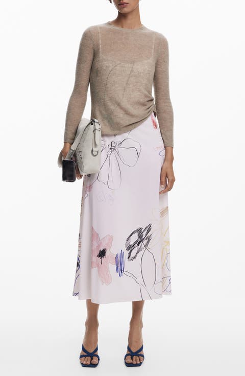 Mixed Media Long Sleeve Midi Dress