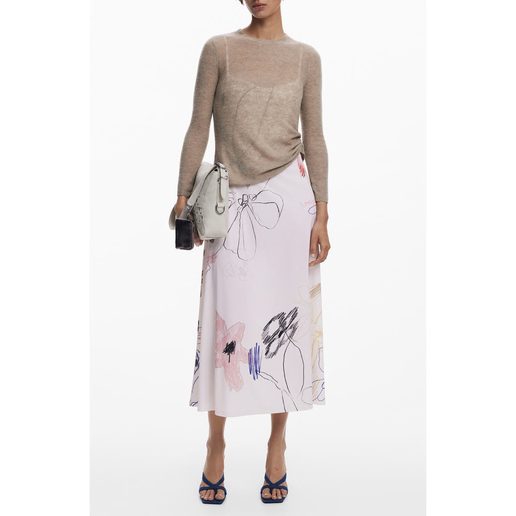 Desigual Mixed Media Long Sleeve Midi Dress In Multi