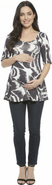 24seven Comfort Apparel Maternity Abstract Scoop Neck Elbow Sleeve Tunic Top