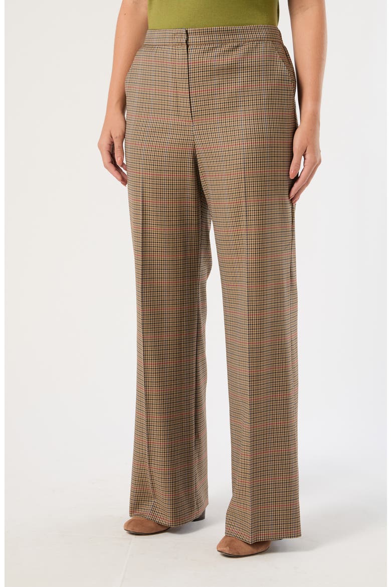 Avena Microcheck Straight Leg Virgin Wool Trousers, Main, color, CAMEL