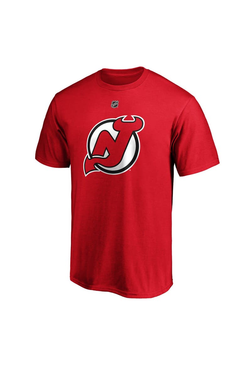 Men's Fanatics Branded Nico Hischier Red New Jersey Devils Team Authentic Stack Name & Number T-Shirt, Alternate, color, Red