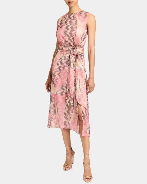 Santorelli Dorothy A-line Sleeveless Dress In Printed Silk Chiffon In Pink