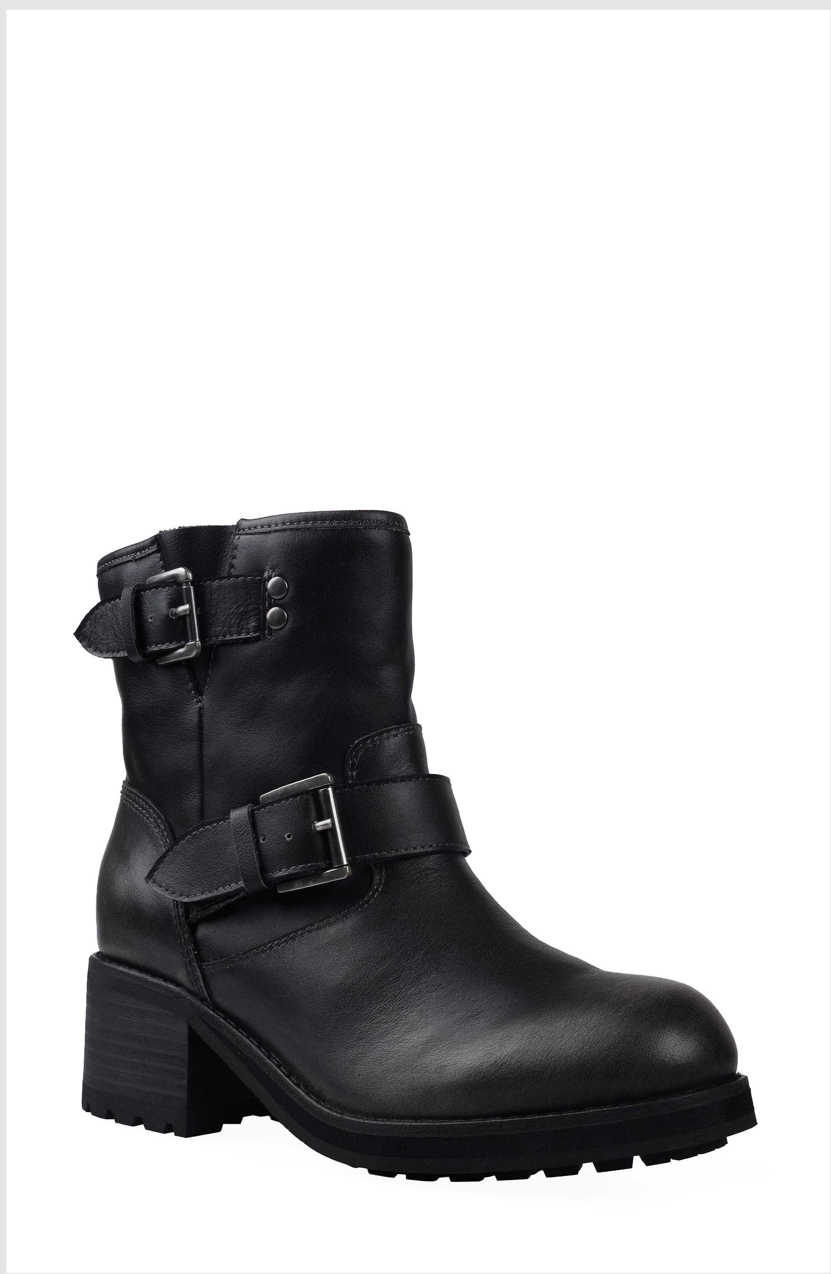 Candie
s Rissa Lug Sole Moto Bootie, Main, color, Black Leather