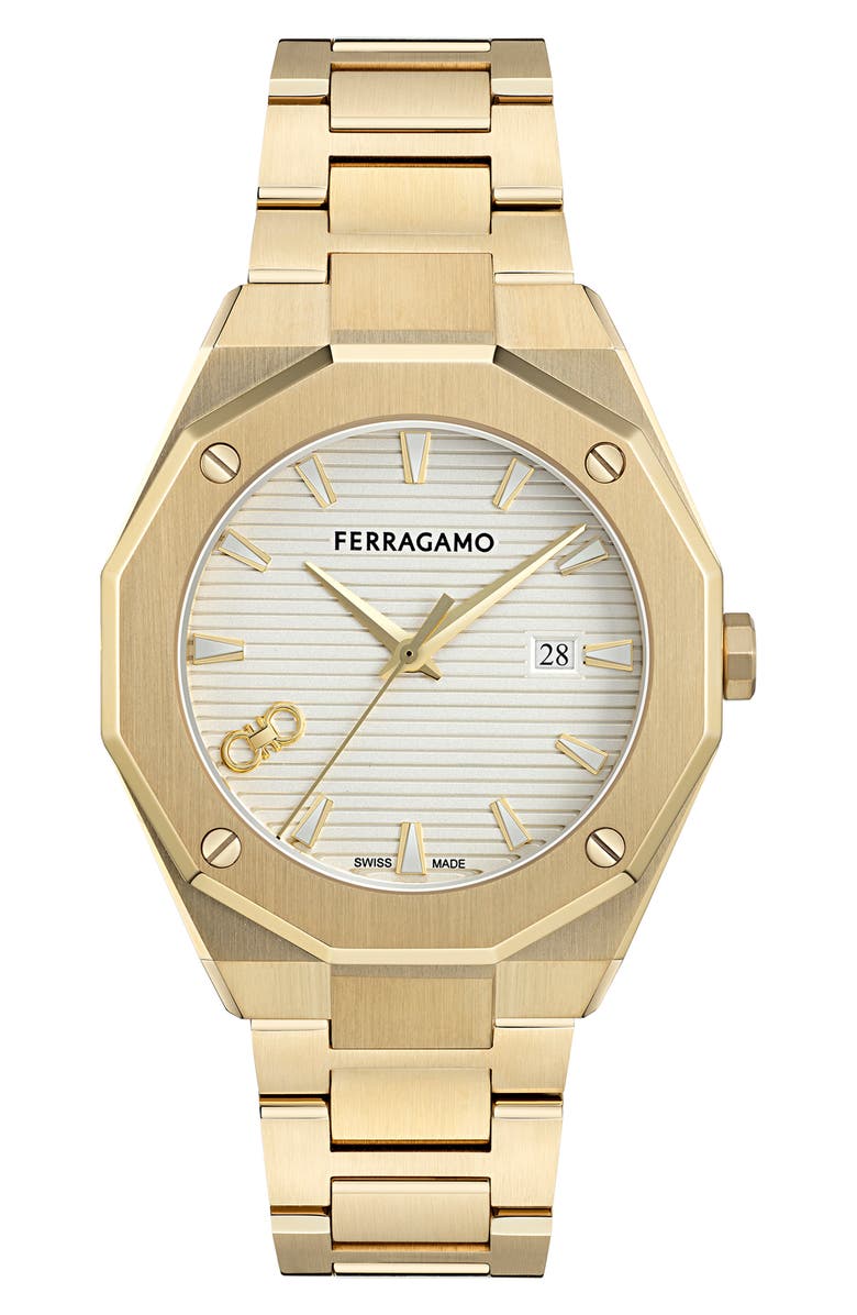 FERRAGAMO Edge Chronograph Bracelet Watch, 40mm, Main, color, Yellow Gold
