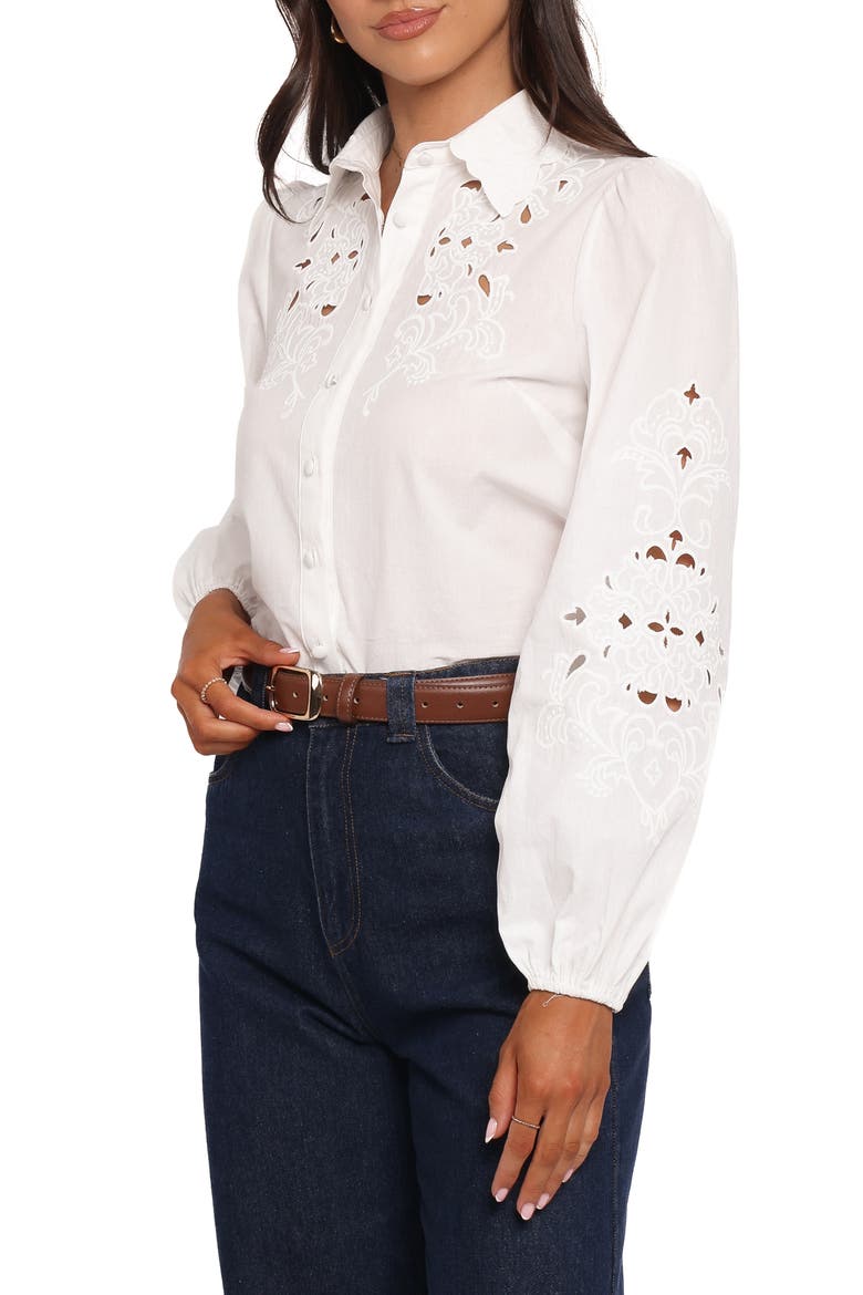 Aeloria Eyelet Button-Up Shirt, Alternate, color, WHITE EMBROIDERY
