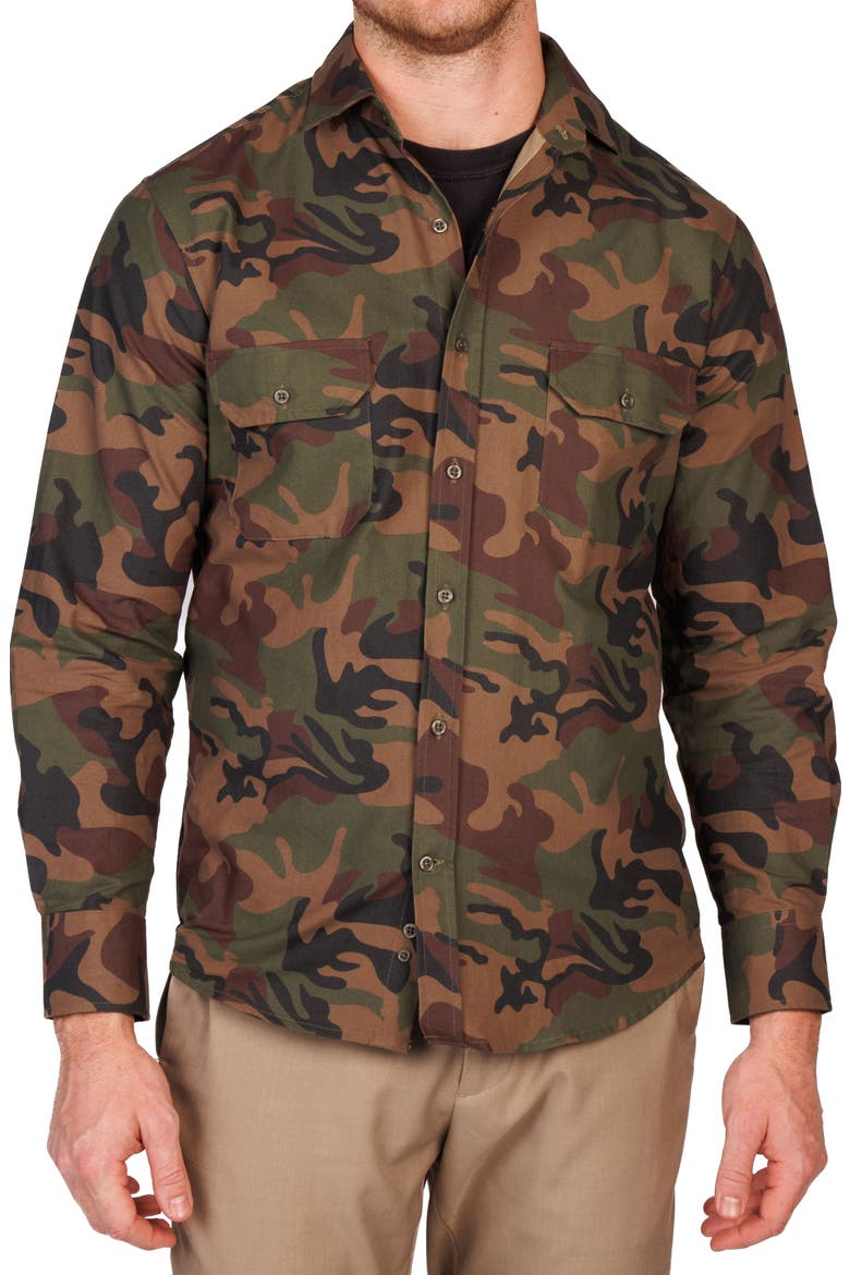 Camo Print Long Sleeve Shirt, Main, color, OLIVE