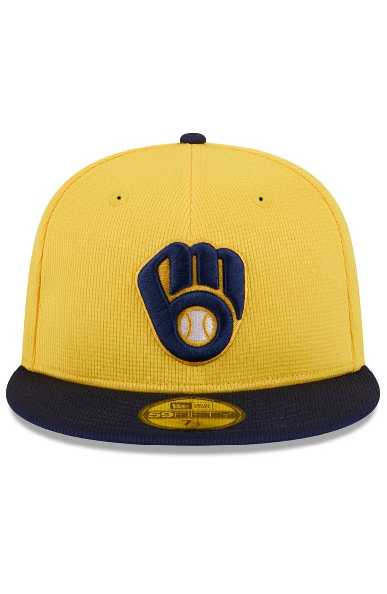 New Era Men's New Era Gold/Navy Milwaukee Brewers 2025 Spring Training 59FIFTY Fitted Hat, Alternate, color,