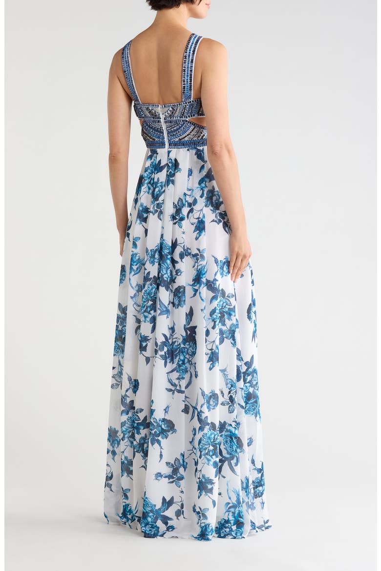 Annistyn Embroidered Gown, Alternate, color, WHITE/ BLUE PAINTERLY FLORAL