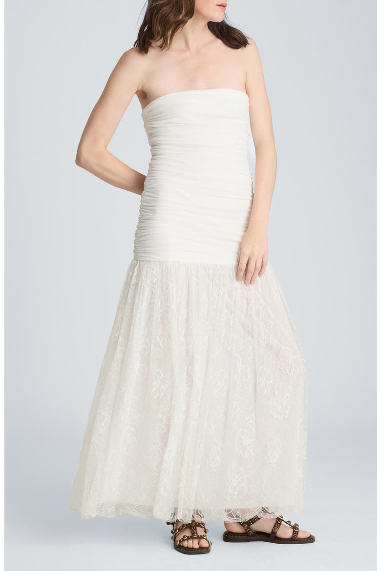 Strapless Mesh Maxi Dress, Main, color, PURE WHITE