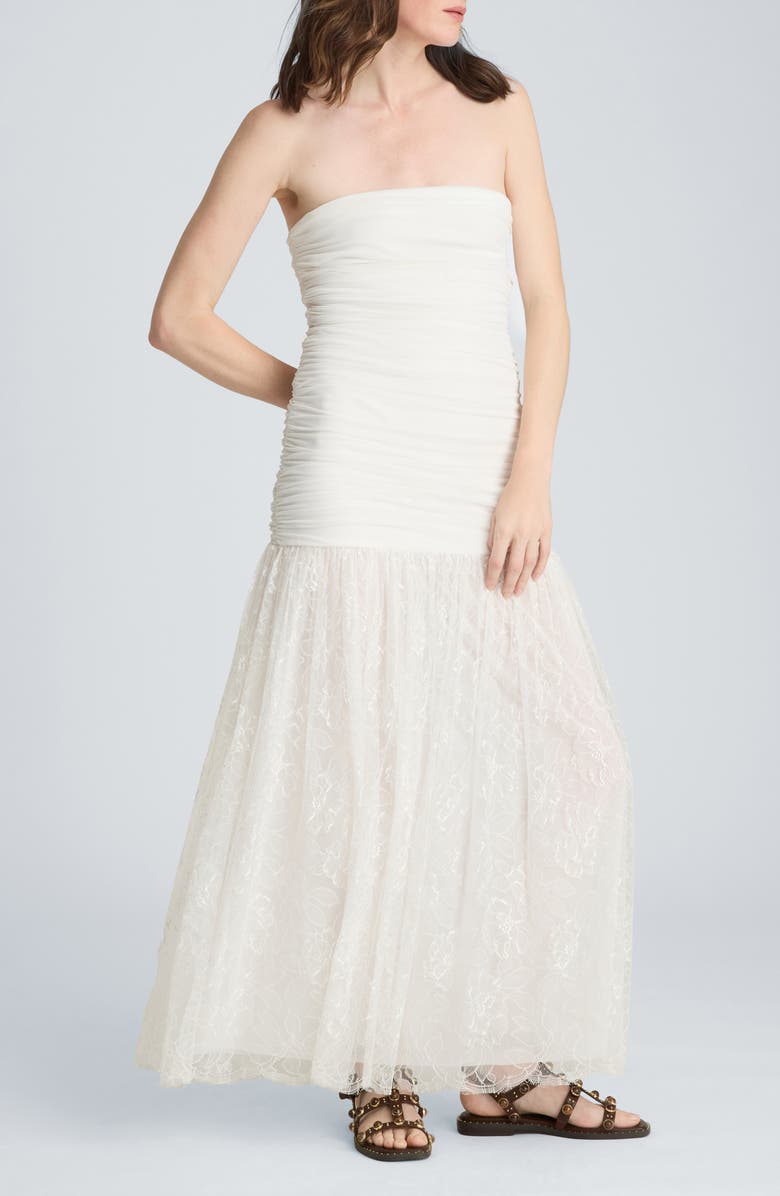 Kenneth Cole Strapless Mesh Maxi Dress, Main, color, Pure White