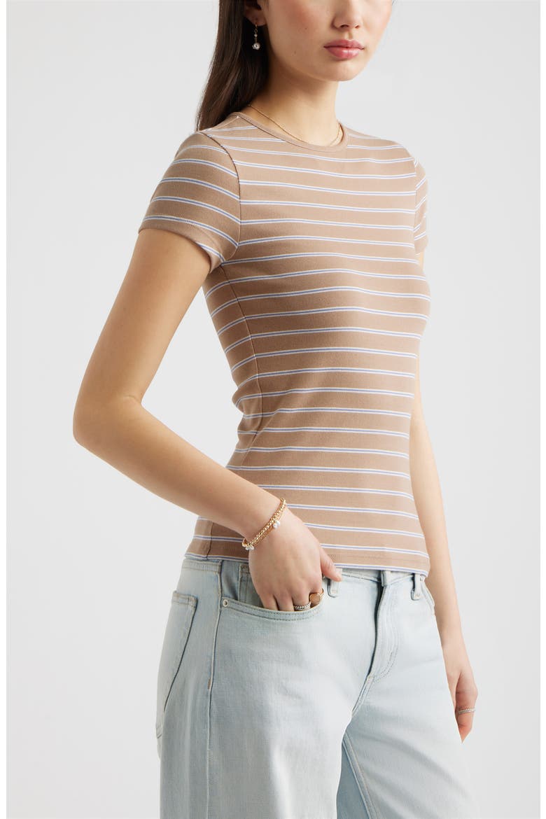 Stretch Cotton Blend Baby Tee, Alternate, color, BROWN F BLUE F LANA STRIPE