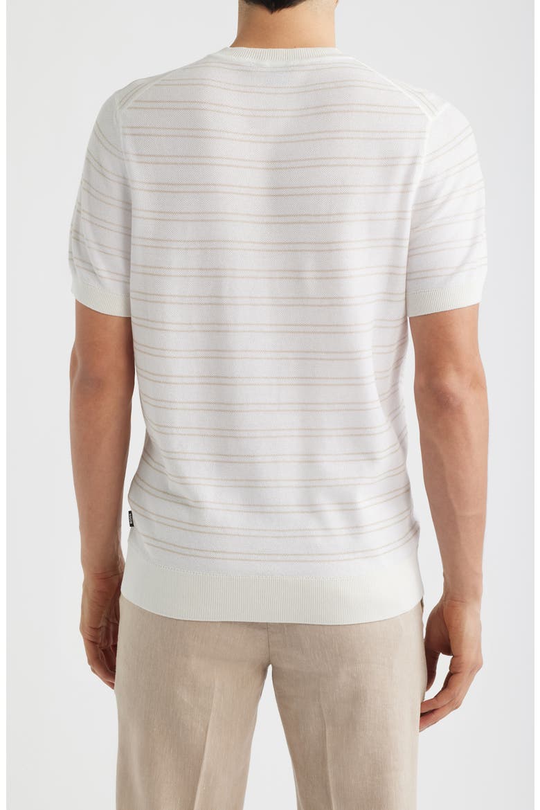 H-Nalon Stripe Short Sleeve Cotton Blend Piqué Sweater, Alternate, color, WHITE
