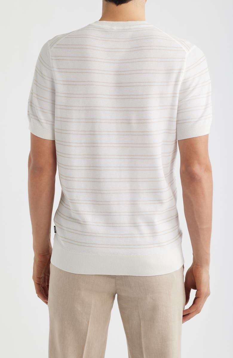 BOSS H-Nalon Stripe Short Sleeve Cotton Blend Piqué Sweater, Alternate, color, White