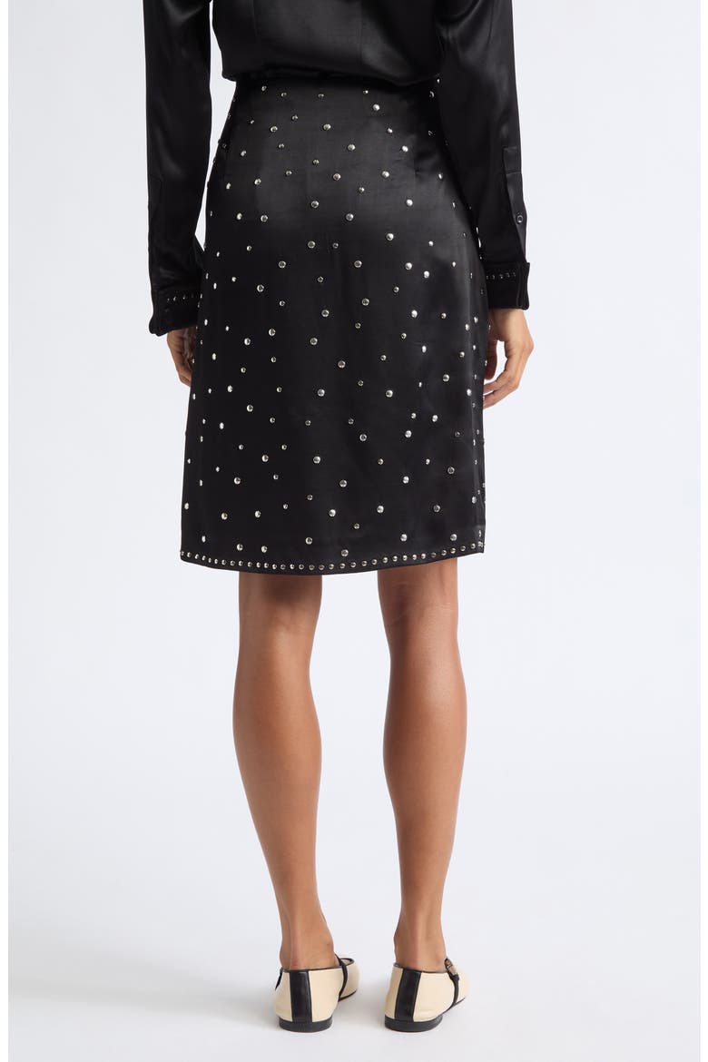 Cosmic Studded Faux Wrap Satin Midi Skirt, Alternate, color, BLACK