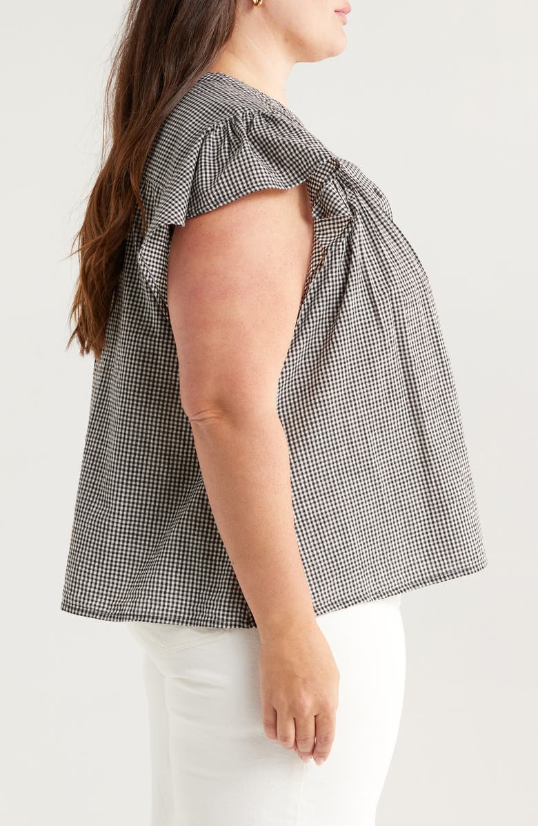 Treasure & Bond Gingham Flutter Sleeve Button-Up Top, Alternate, color, Black- Ivory Gingham