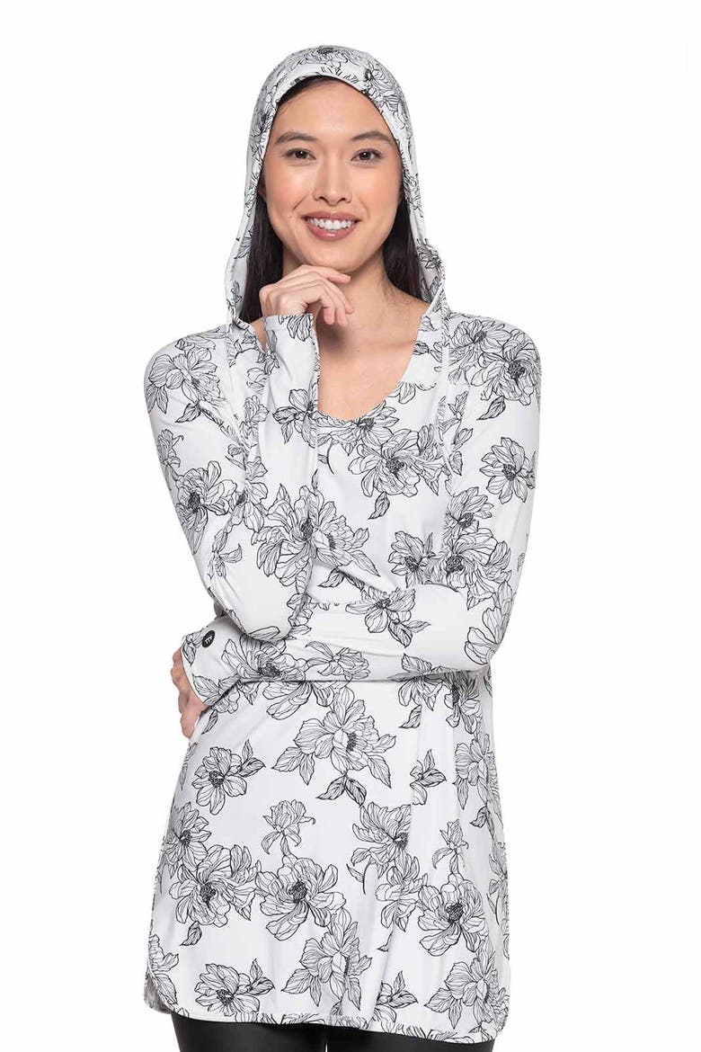 Seacoast Hooded Cover-Up Dress, UPF 50+ Sun Protection, Alternate, color, White/Black Perfect Peony