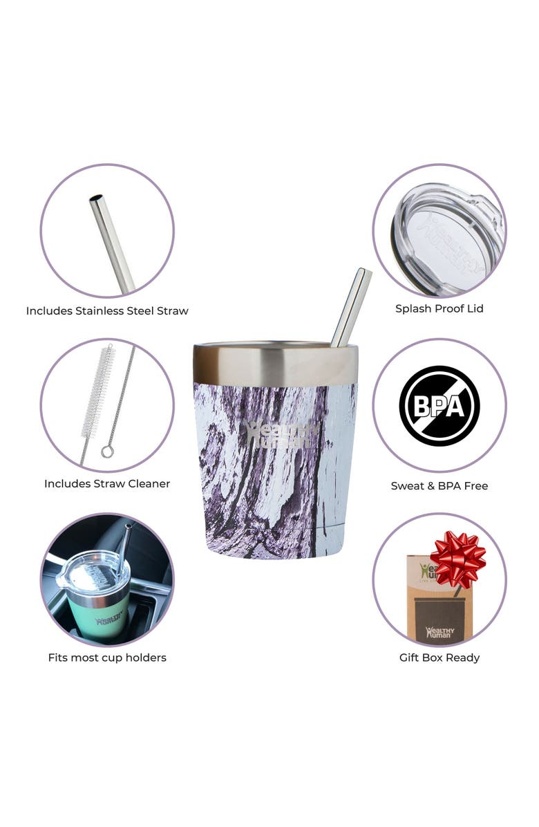 Healthy Human Stainless Steel Tumbler with Straw, 12 oz Orchid Driftwood, Alternate, color, Multicolored
