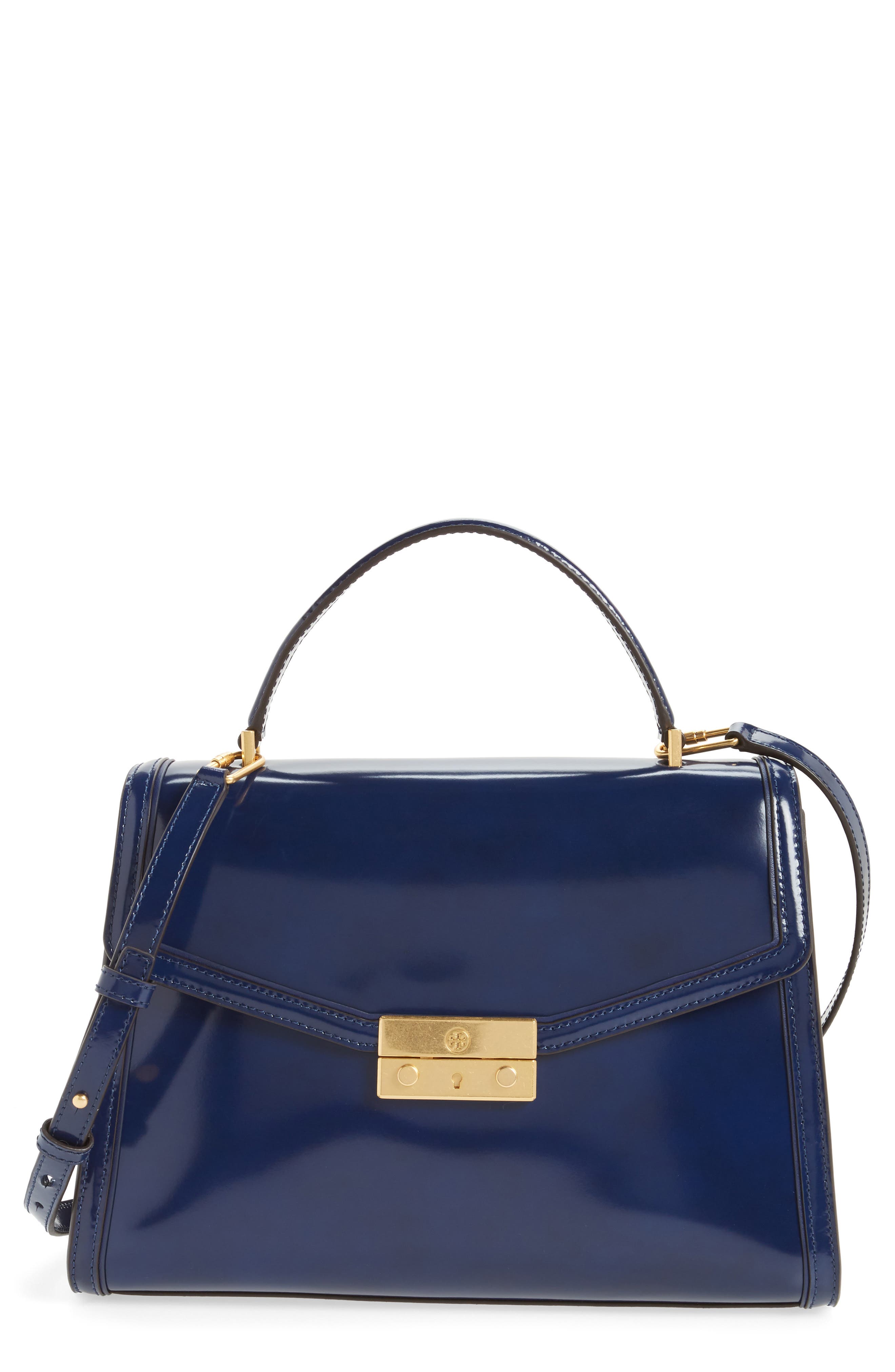 Juliette Leather Satchel, Main, color, ROYAL NAVY