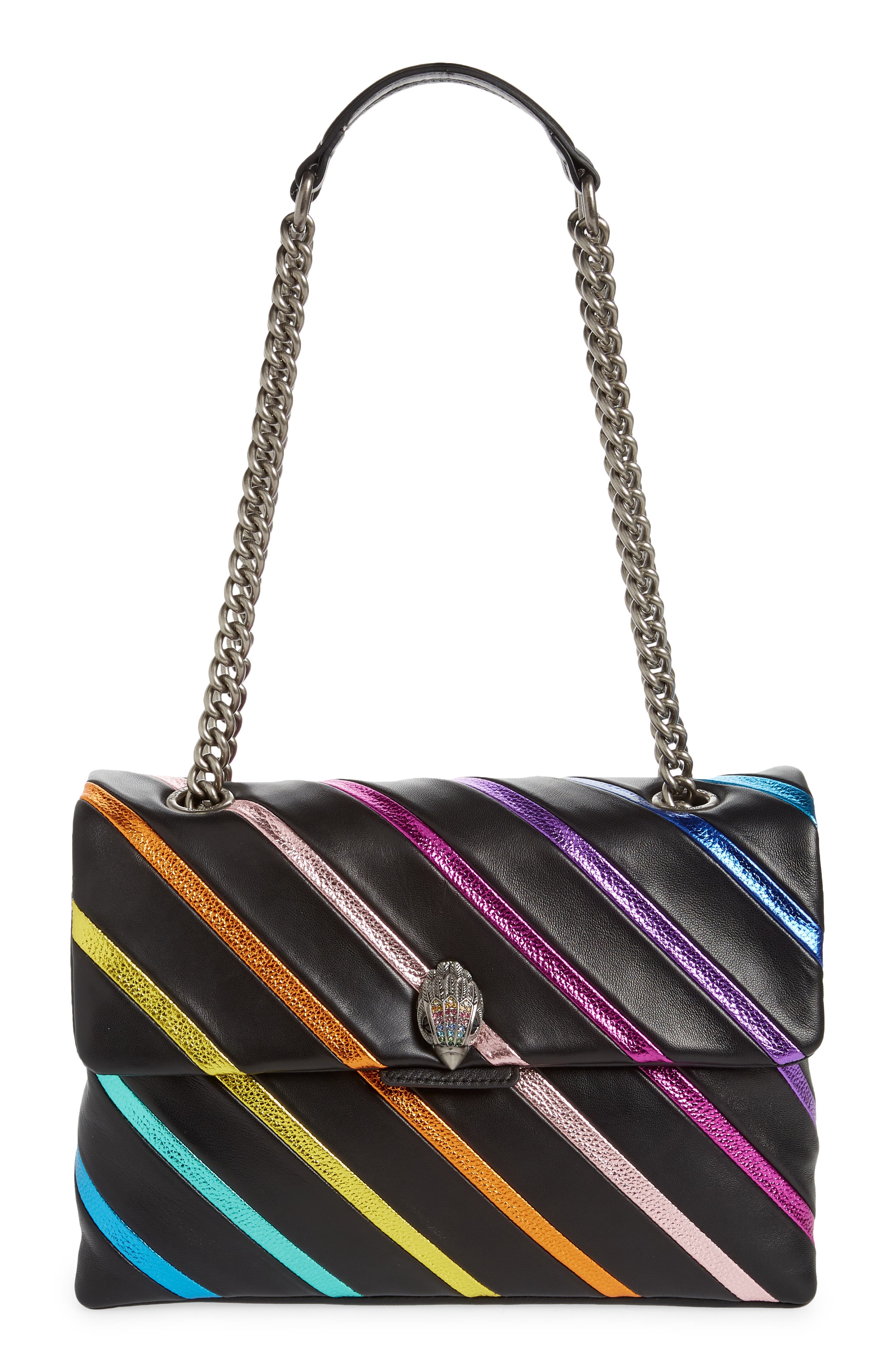 Kurt Geiger London Large Kensington Rainbow Stripe Leather Shoulder Bag, Main, color, 