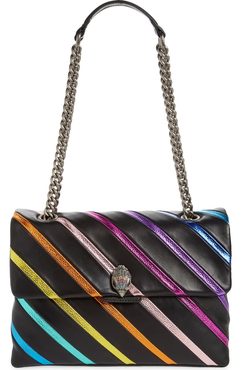 Kurt Geiger London Large Kensington Rainbow Stripe Leather Shoulder Bag, Main, color,