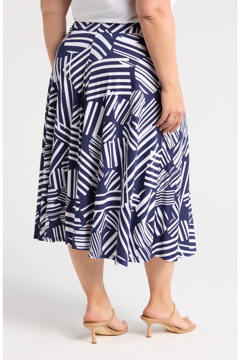 Geometric Print Midi Skirt, Alternate, color, NAVY MULTI