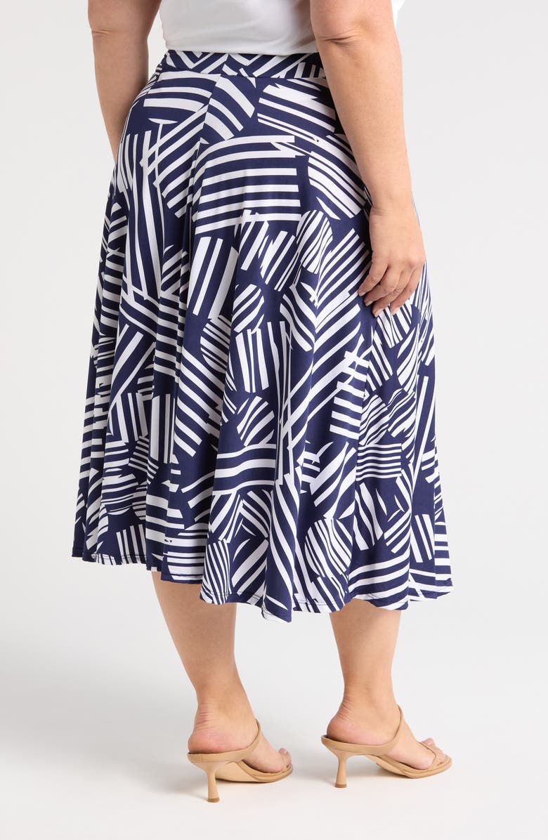 24seven Comfort Apparel Geometric Print Midi Skirt, Alternate, color, Navy Multi